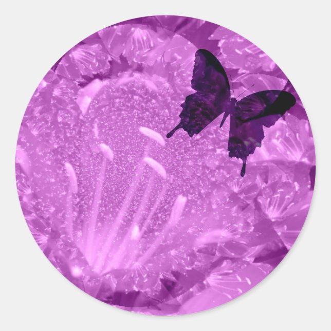 Autocollant Rond Fleurs Papillon Violet (Devant)