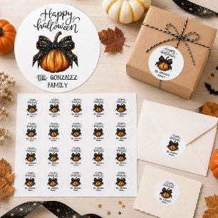 Autocollant Rond Halloween Citrouille Élégante