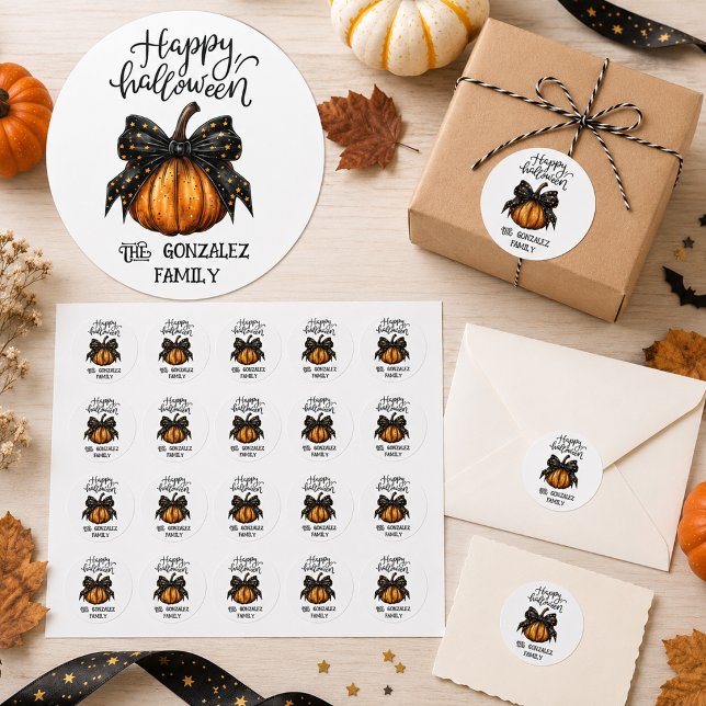 Autocollant Rond Halloween Citrouille Élégante (Créateur téléchargé)