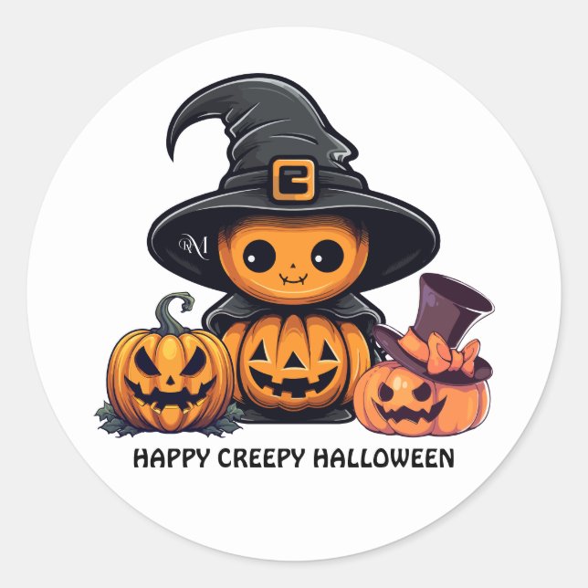 Autocollant rond : HALLOWEEN Effrayant (Devant)
