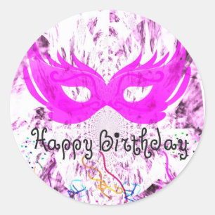 Autocollant Rond Joyeux Anniversaire Mascarade Ros