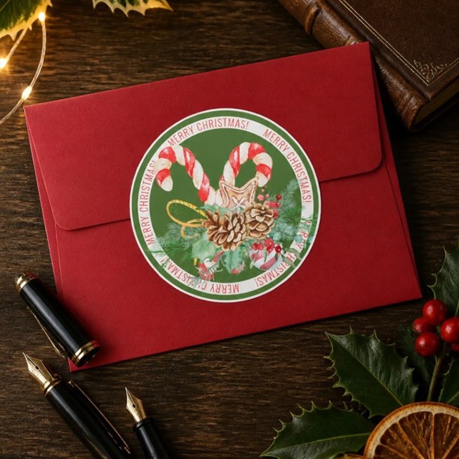 Autocollant rond Joyeux Noël Canne à sucre (Créateur téléchargé)