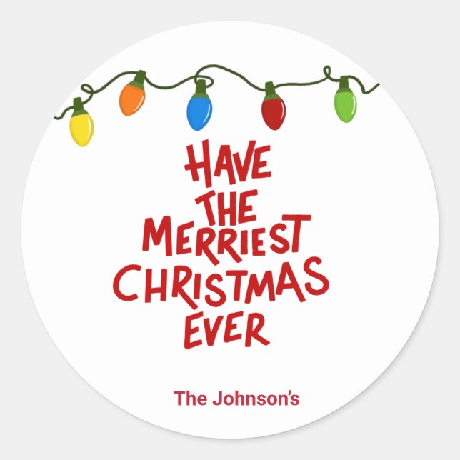 Autocollant Rond Joyeux Noël Lettré à la Main (Devant)