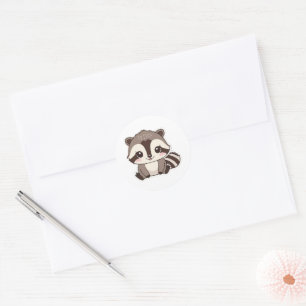 Autocollant rond Kawaii Raccoon