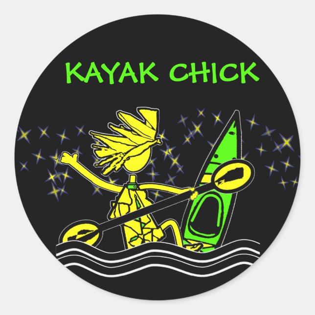 Autocollant rond Kayak Chick Fun (Devant)