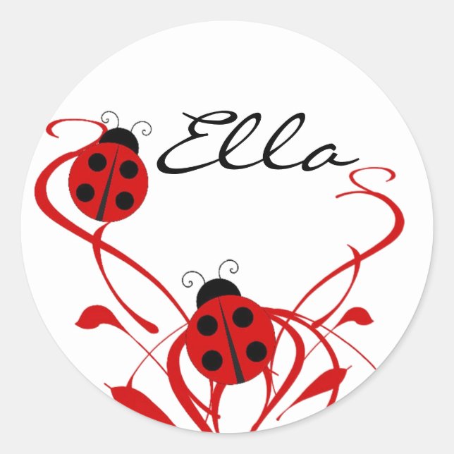 Autocollant rond Ladybug Votre Nom (Devant)