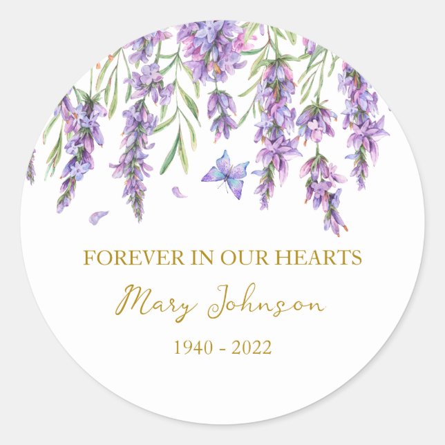 Autocollant rond Lavender Memorial Funeral Classic (Devant)