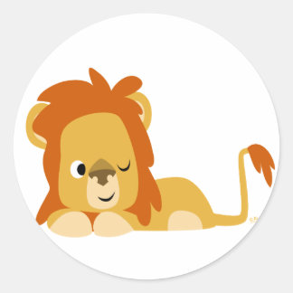 Autocollant rond Lion de dessin animé Awake
