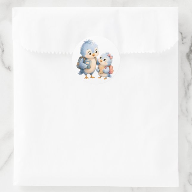 Autocollant rond Little Blue Birds (Sac)