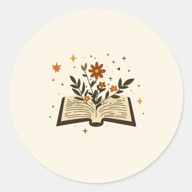 Autocollant rond livre ouvert floral (Devant)