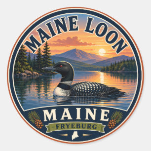 Autocollant rond Loon du Maine Fryeburg Maine