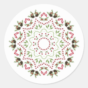 Autocollant rond mandala de cônes de pin et de bai