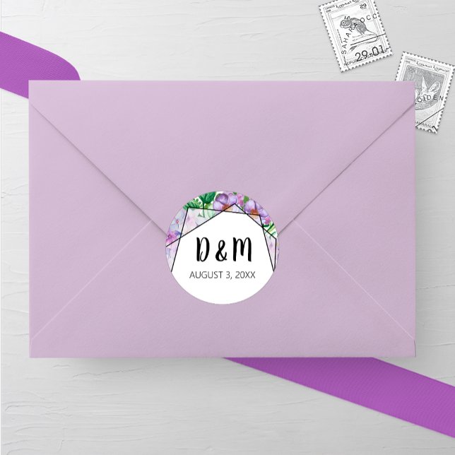 Autocollant rond Mariage à fleurs d'Hydrangea viol (Créateur téléchargé)