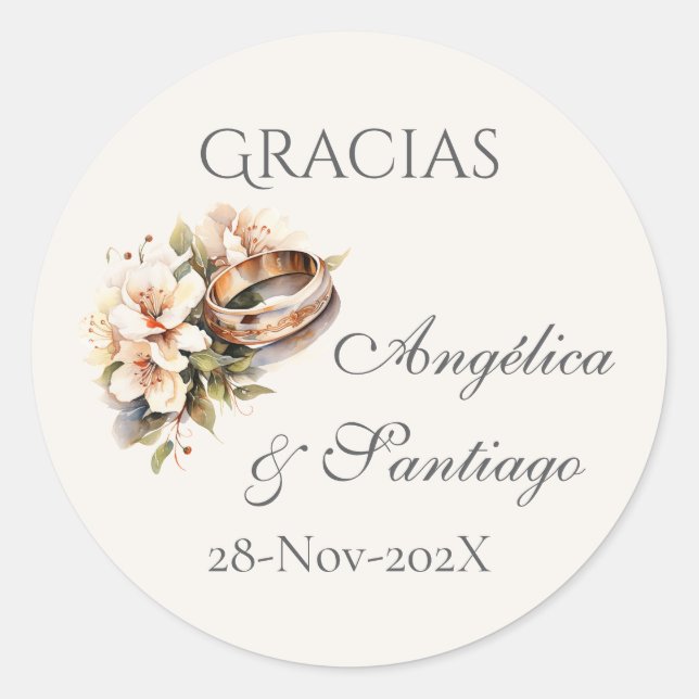 Autocollant rond mariage bohème espagnol  (Devant)