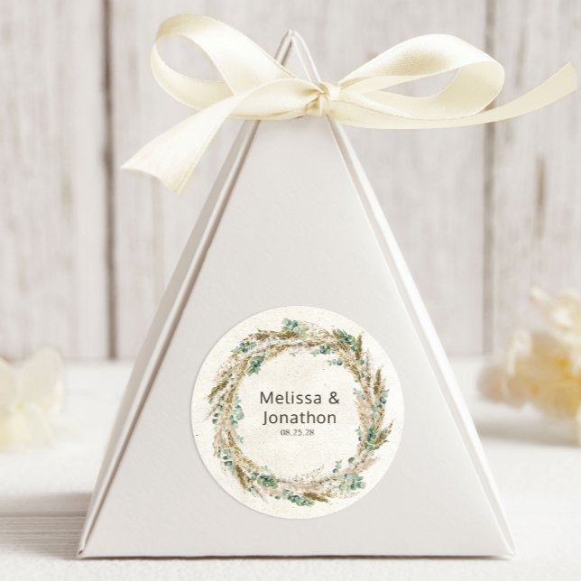 Autocollant rond Mariage floral Neutre Pastel Boho (Créateur téléchargé)