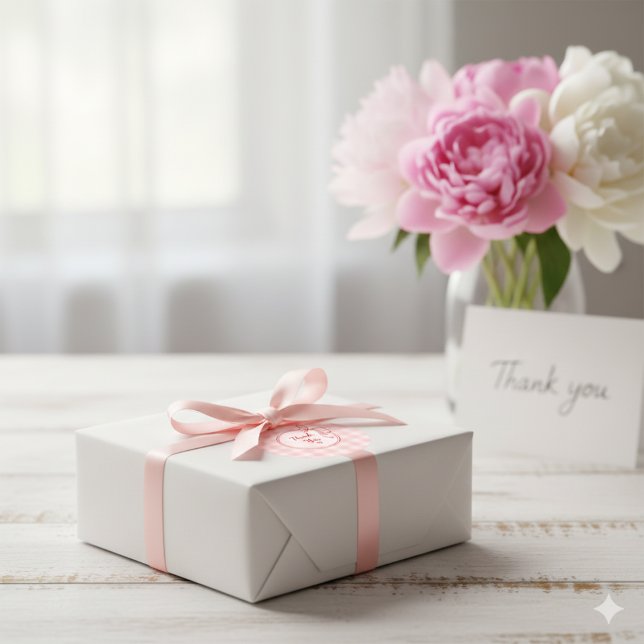 Autocollant rond Merci Coquette Rouge et Rose (Red and Pink Coquette Thank You Circle Sticker)
