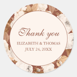 Autocollant rond Merci en terre cuite foncée avec 