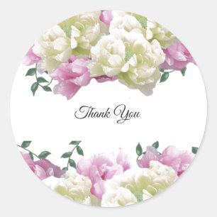 Autocollant rond Merci Pivoines Crème et Rose