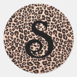 Autocollant rond monogramme à motif léopard  