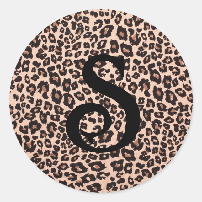 Autocollant rond monogramme à motif léopard   (Devant)