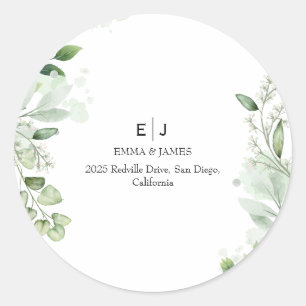Autocollant Rond Monogramme à Verdure Minimale