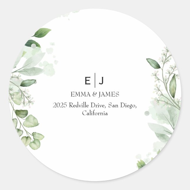 Autocollant Rond Monogramme à Verdure Minimale (Devant)