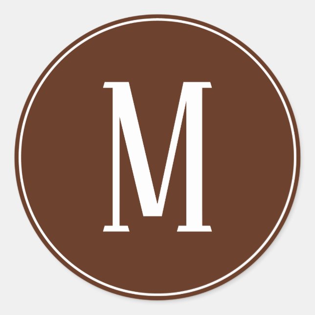 Autocollant Rond Monogramme Blanc sur Marron (Devant)