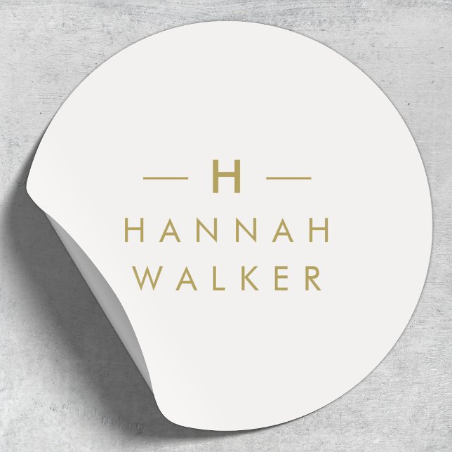 Autocollant Rond Monogramme | Étiquettes de Cachet (Modern gold & soft gray monogram sticker by Guava - elegant, minimalist, and customizable.)