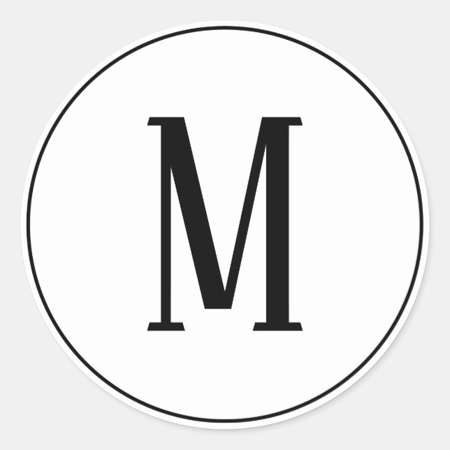 Autocollant rond monogramme noir sur fond blanc (Devant)
