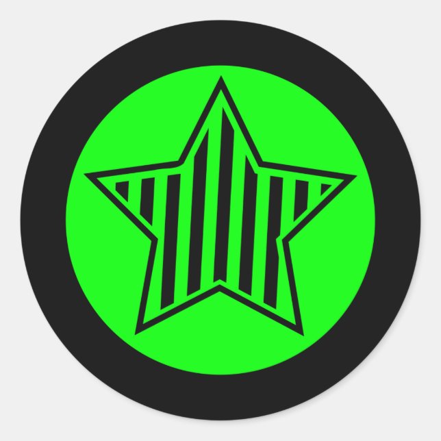 Autocollant rond Neon Green et Black Star (Devant)