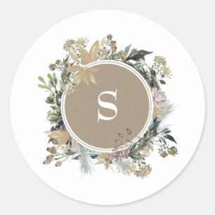 Autocollant rond Noël Kraft Fêtes Floral