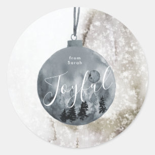 Autocollant Rond Noël Neige Arbre Boule Bleue