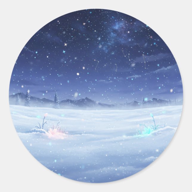 Autocollant Rond Nuit Étoilée d'Hiver (Devant)