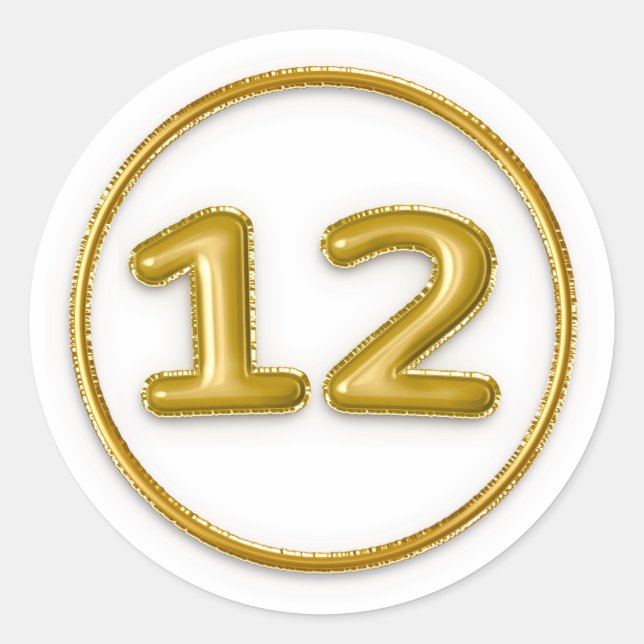 Autocollant rond numéro 12 Ballon en Or (Devant)