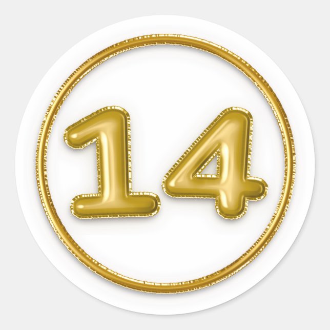 Autocollant rond numéro 14 Ballon en Or (Devant)