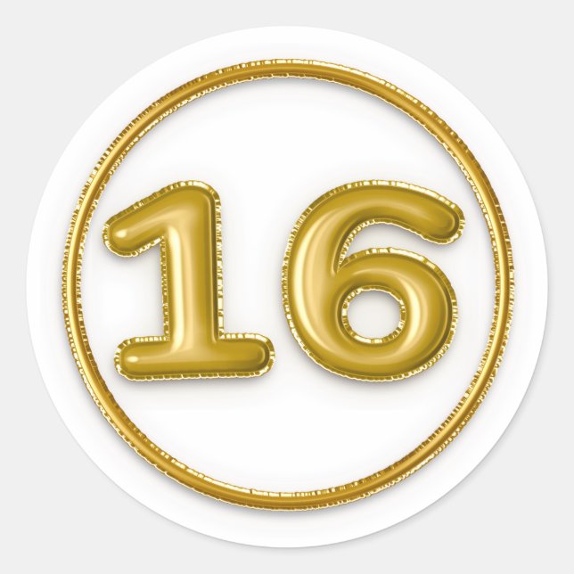 Autocollant rond numéro 16 Ballon en Or (Devant)