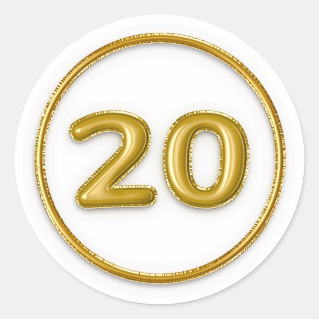 Autocollant rond numéro 20 Ballon en Or (Devant)