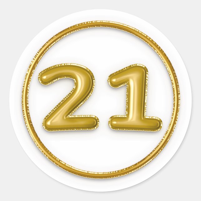 Autocollant rond numéro 21 Ballon en Or (Devant)