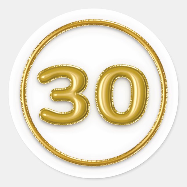 Autocollant rond numéro 30 Ballon en Or (Devant)