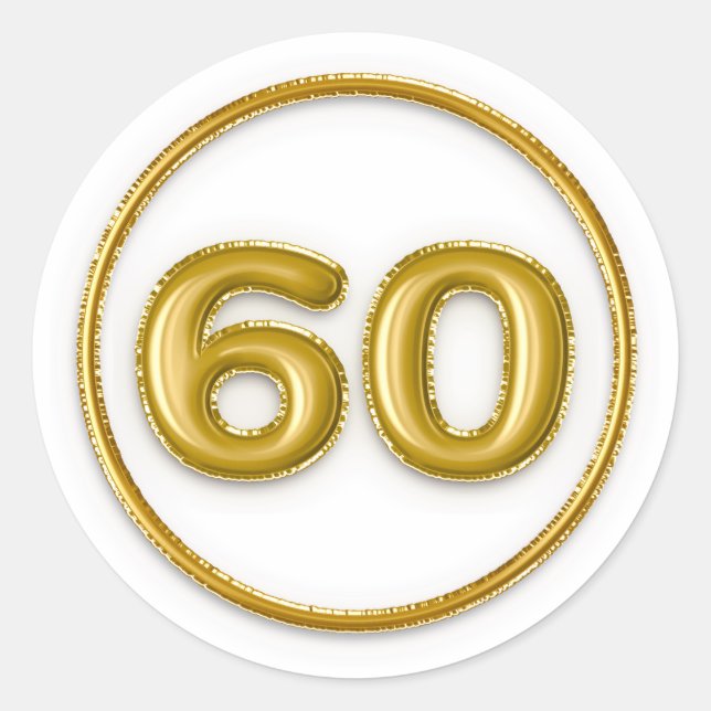Autocollant rond numéro 60 Ballon en Or (Devant)