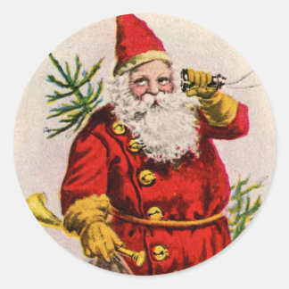 Autocollant rond PÈRE NOËL VINTAGE avec corne et a