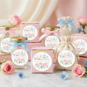 Autocollant Rond Personnalisé "Merci" avec Roses R