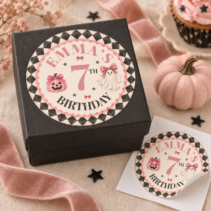Autocollant rond personnalisé rose pour Halloween