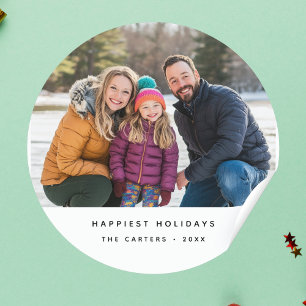Autocollant rond photo de famille de Noël moderne