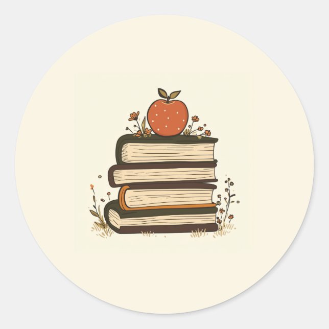 Autocollant rond pile de livres Apple (Devant)