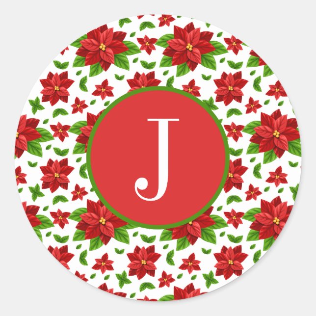 Autocollant rond Poinsettia de Noël (Devant)