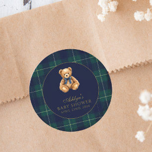 Autocollant Rond pour Baby Shower avec un Ours en