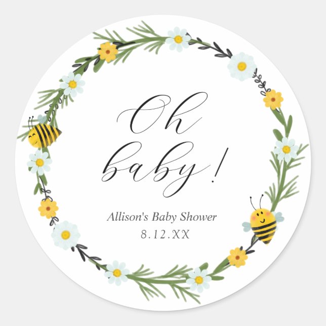 Autocollant rond pour Baby Shower Bee (Devant)