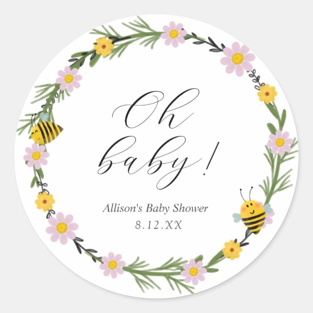 Autocollant rond pour Baby Shower Bee (Devant)