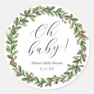 Autocollant rond pour Baby Shower Feuillage de hou